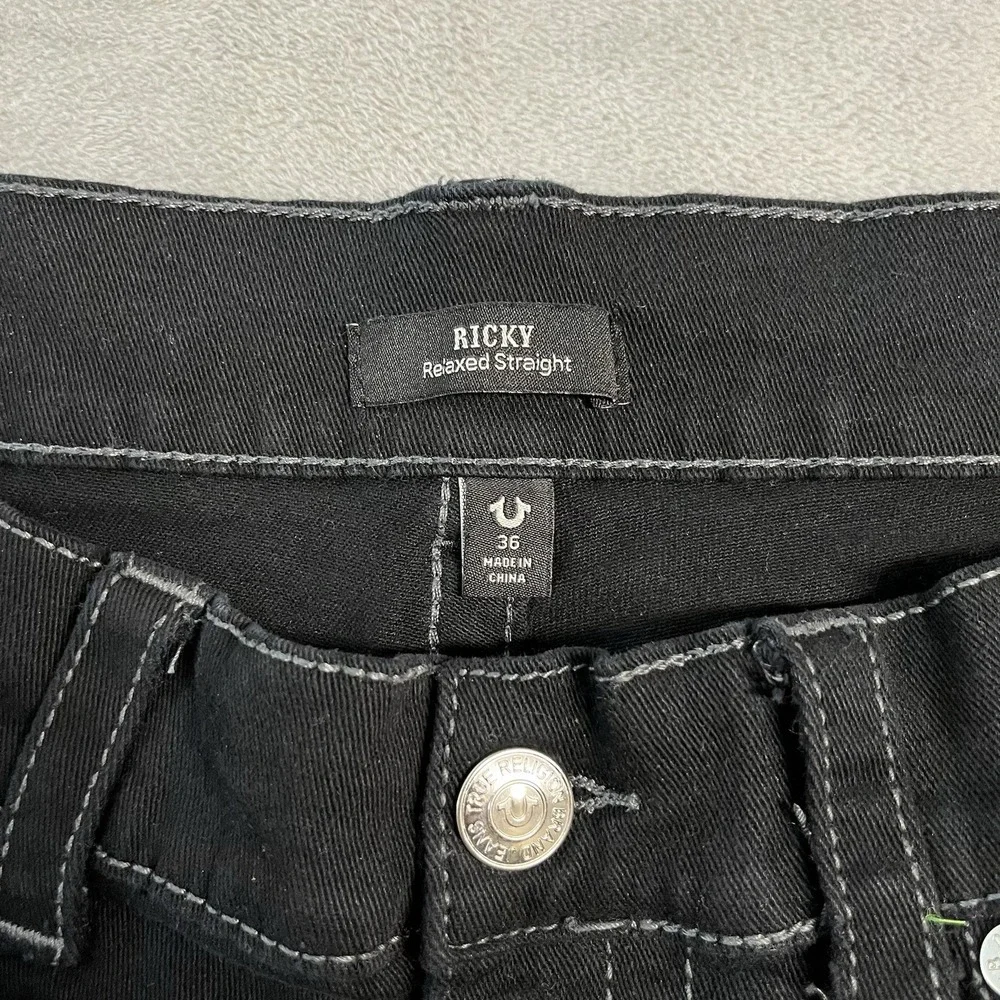 True Religion Ricky Relaxed Straight Jeans Men's 36x30 Black Denim Flap Pocket